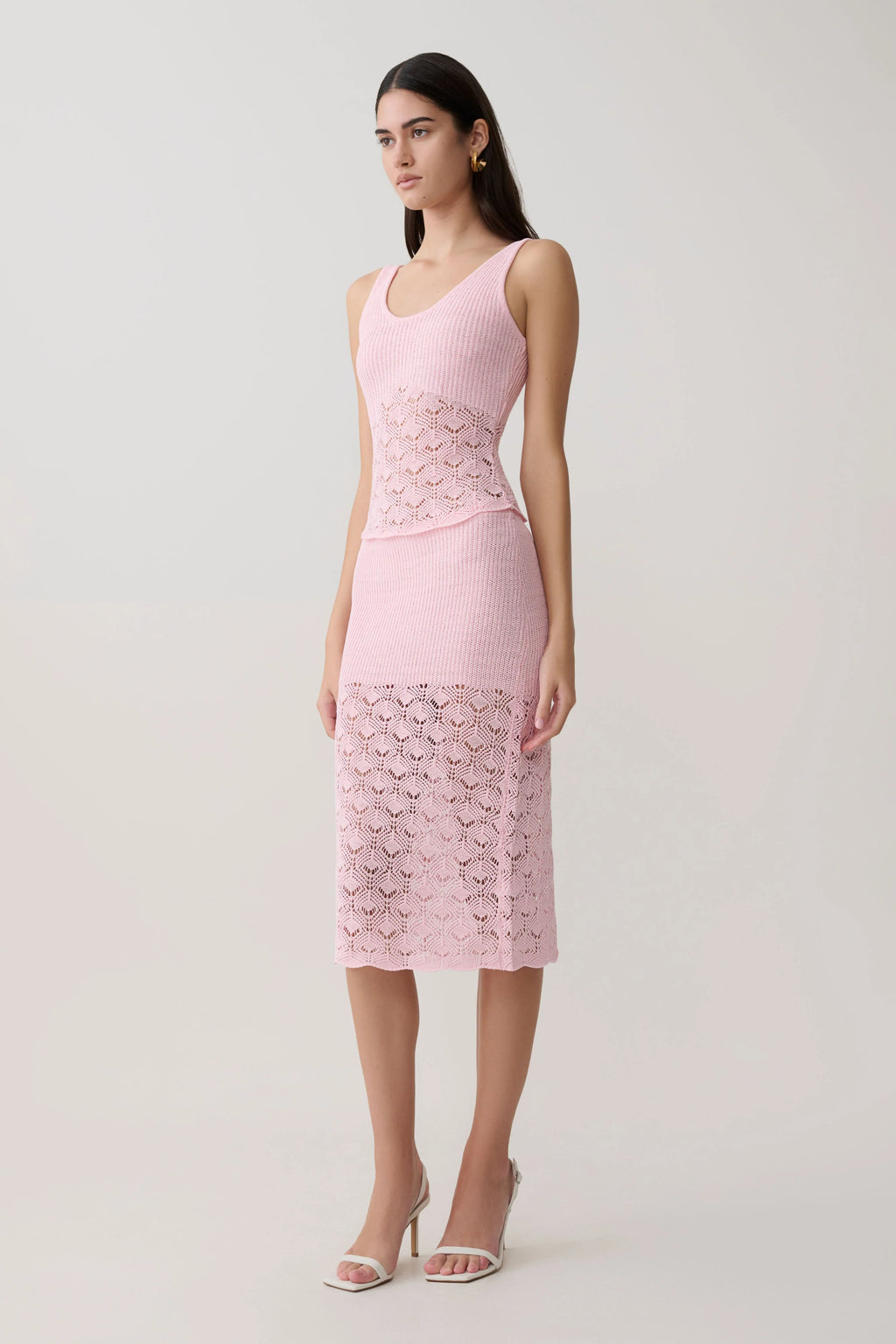 Atlantis Crochet Knit Midi Skirt - Baby Pink