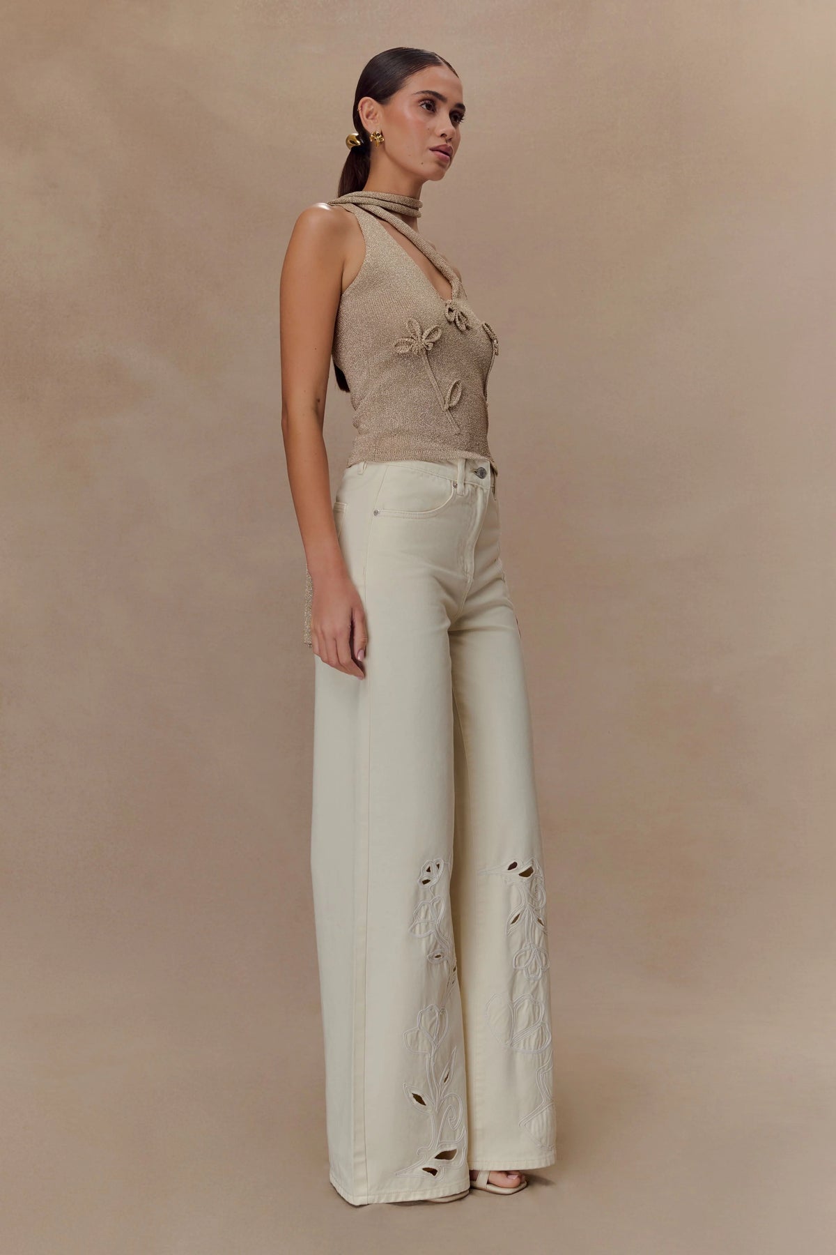 Leone One Shoulder Metallic Knit Top - Gold