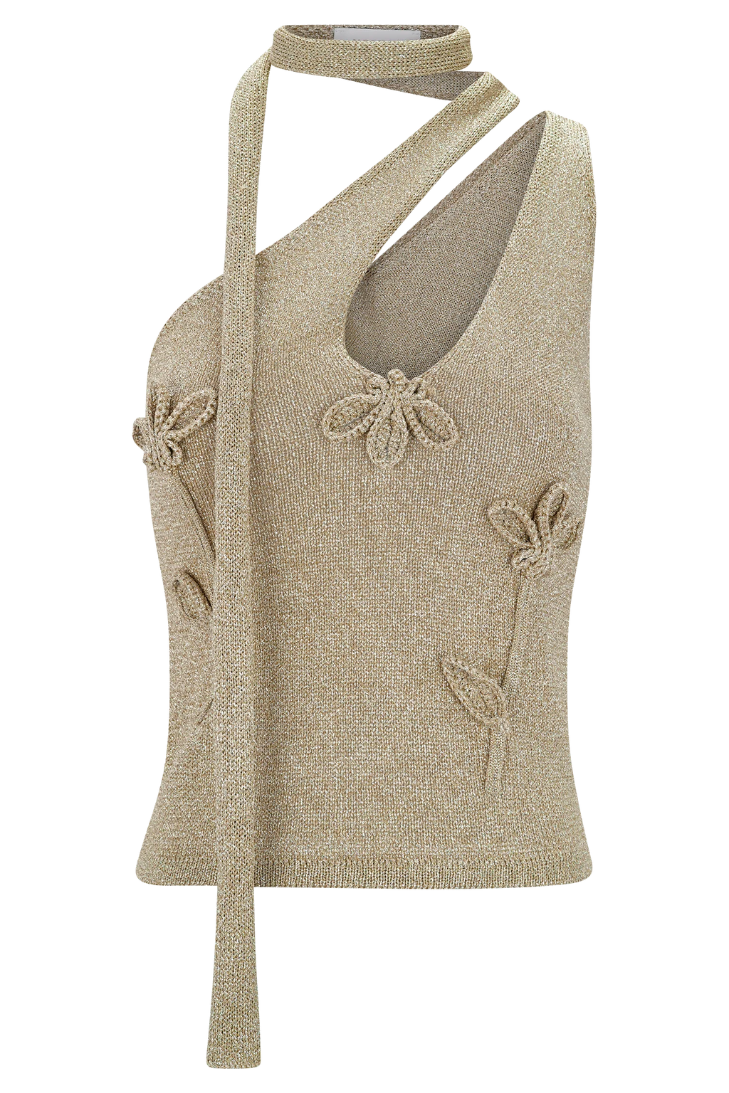 Leone One Shoulder Metallic Knit Top - Gold