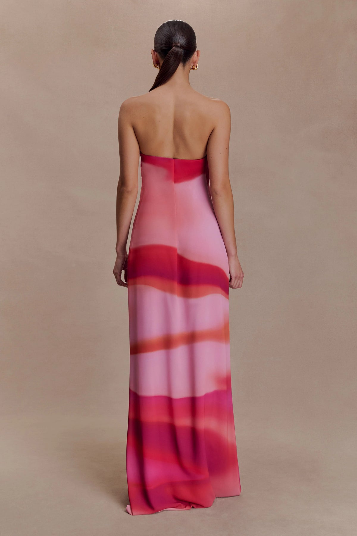 Amaya Strapless Chiffon Maxi Dress - Pink Sunset Print