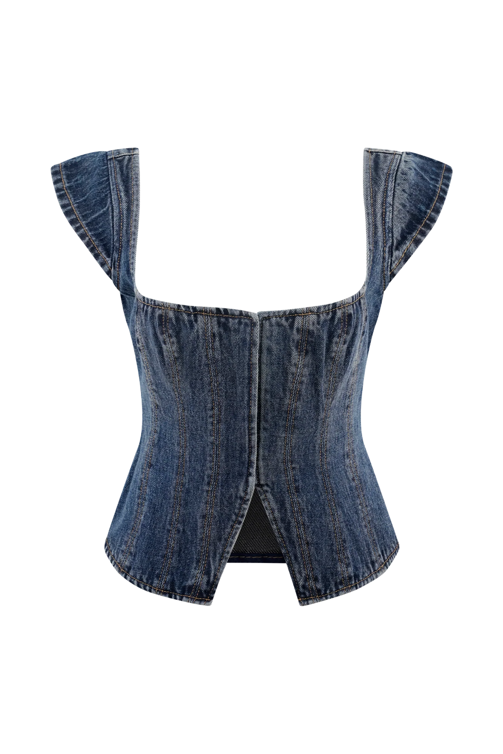 Loretta Cap Sleeve Denim Top - Washed Dark Blue