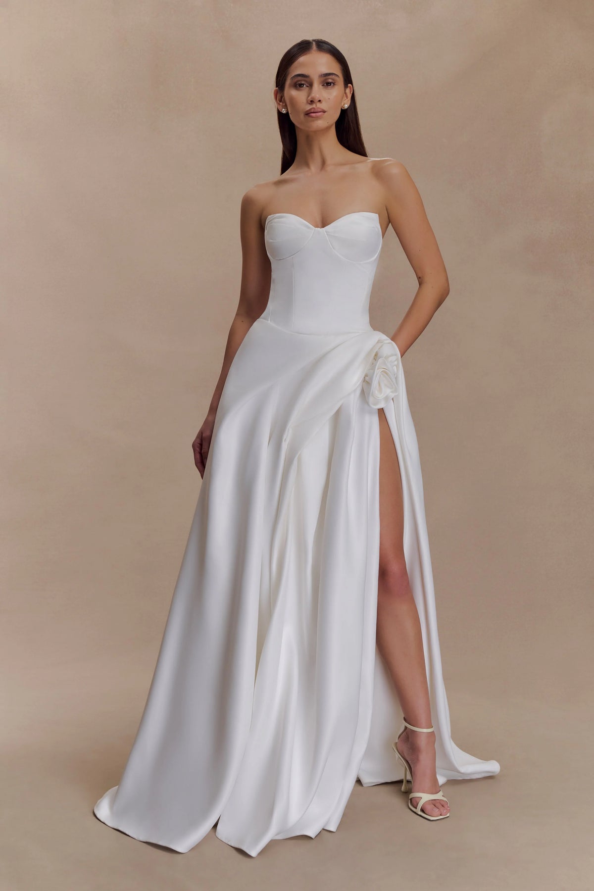 Elizabeth Strapless Corset Maxi Dress - White