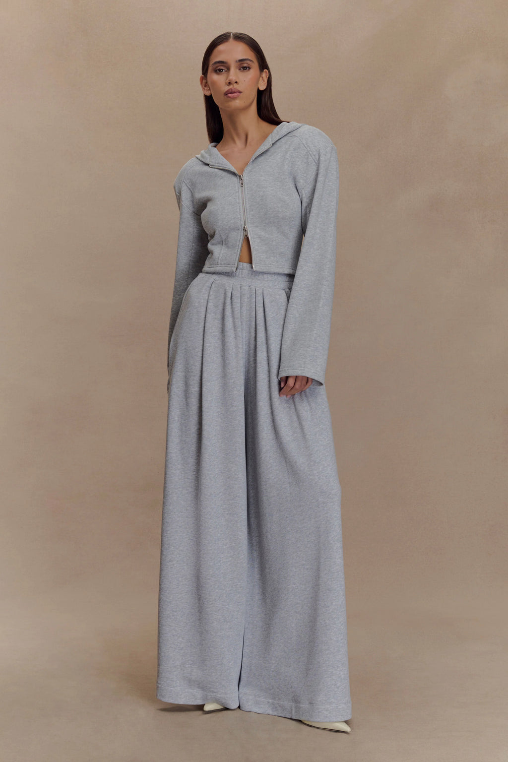 Aspen Gathered Wide Leg Jogger - Light Grey Marle