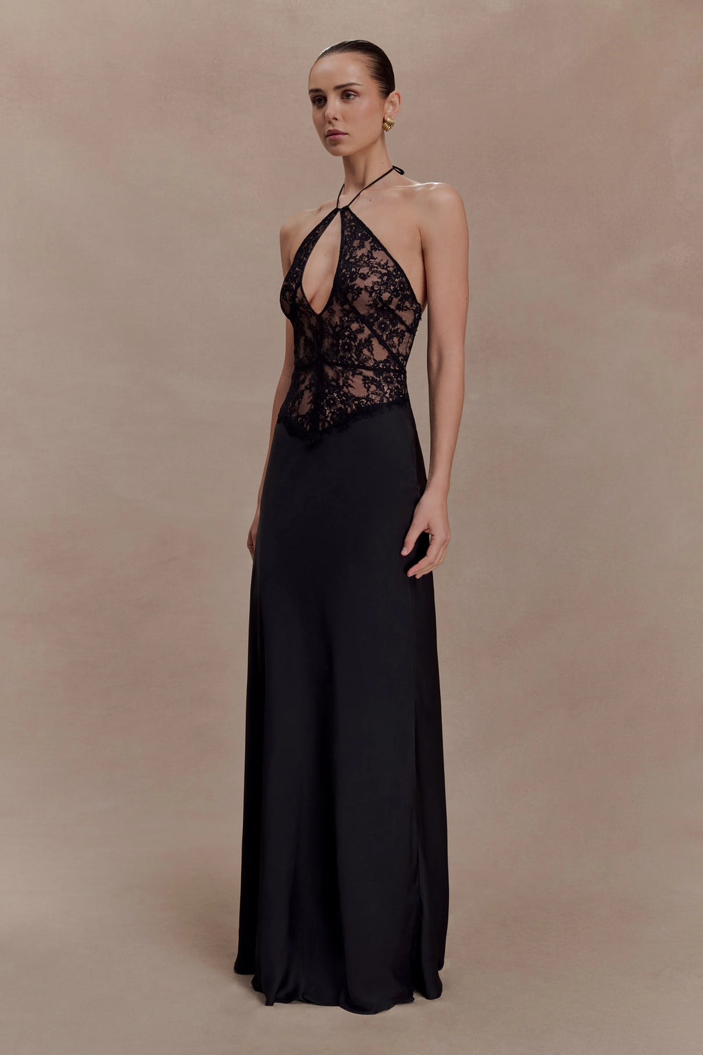 Sascha Lace And Satin Halter Maxi Dress - Black