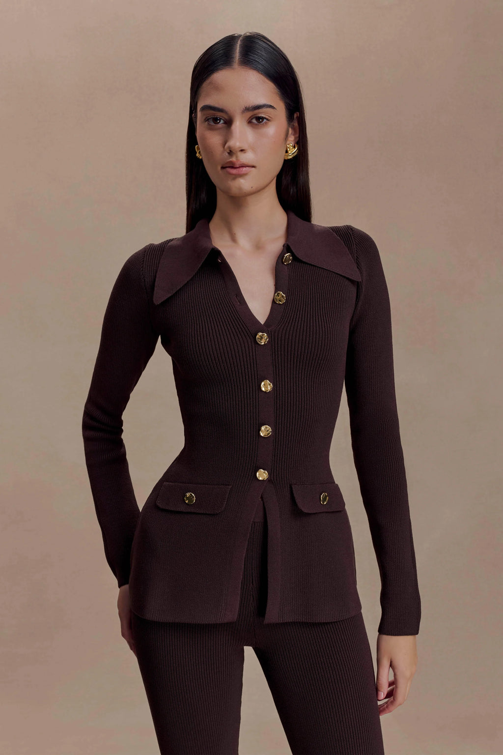 Suzie Ribbed Long Sleeve Longline Top - Chocolate