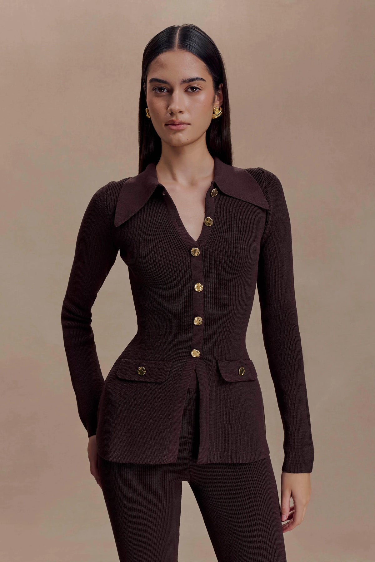 Suzie Ribbed Long Sleeve Longline Top - Chocolate