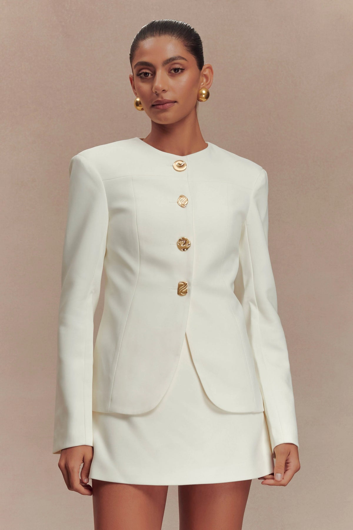 Asia Mixed Button Blazer - Ivory