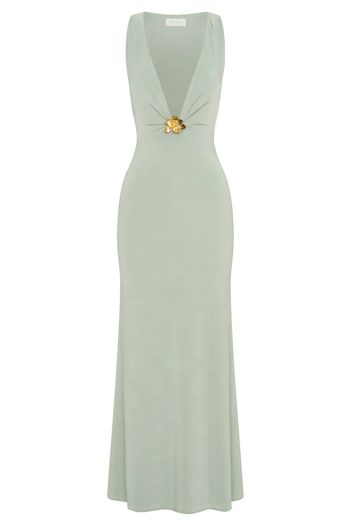 Beck Plunge Maxi Dress With Floral Hardware - Basil