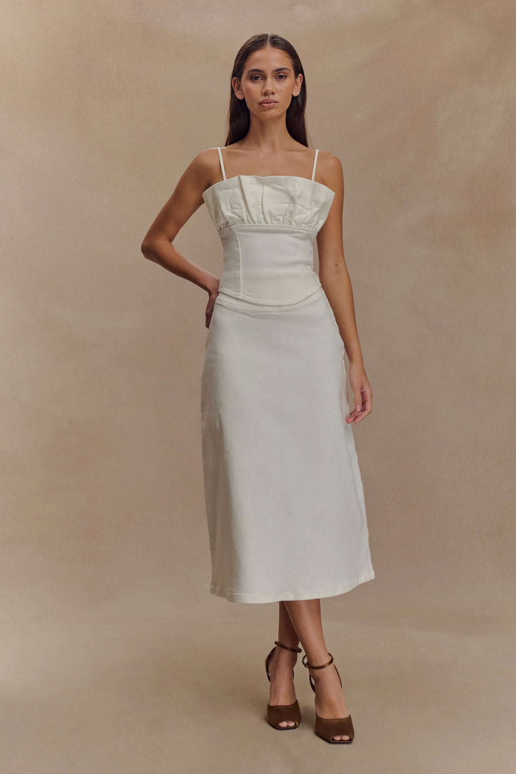 Cecilia Denim Frill Corset - White