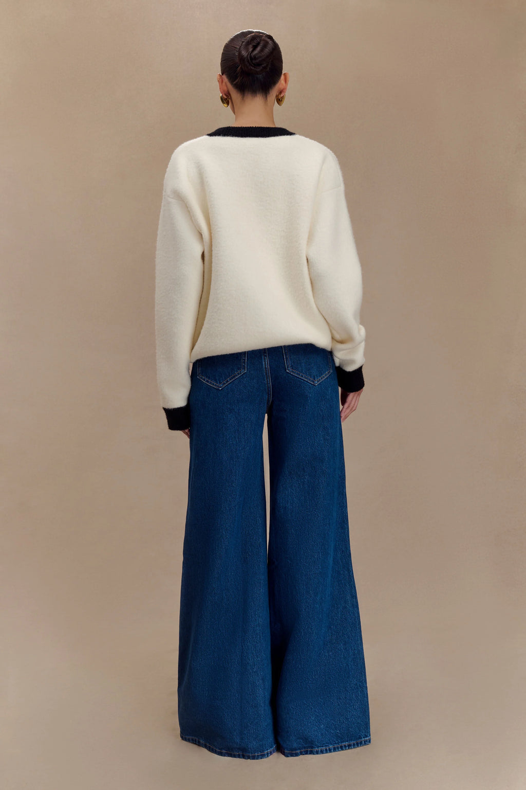 Jen Wide Leg Flare Denim Jeans - Dark Blue