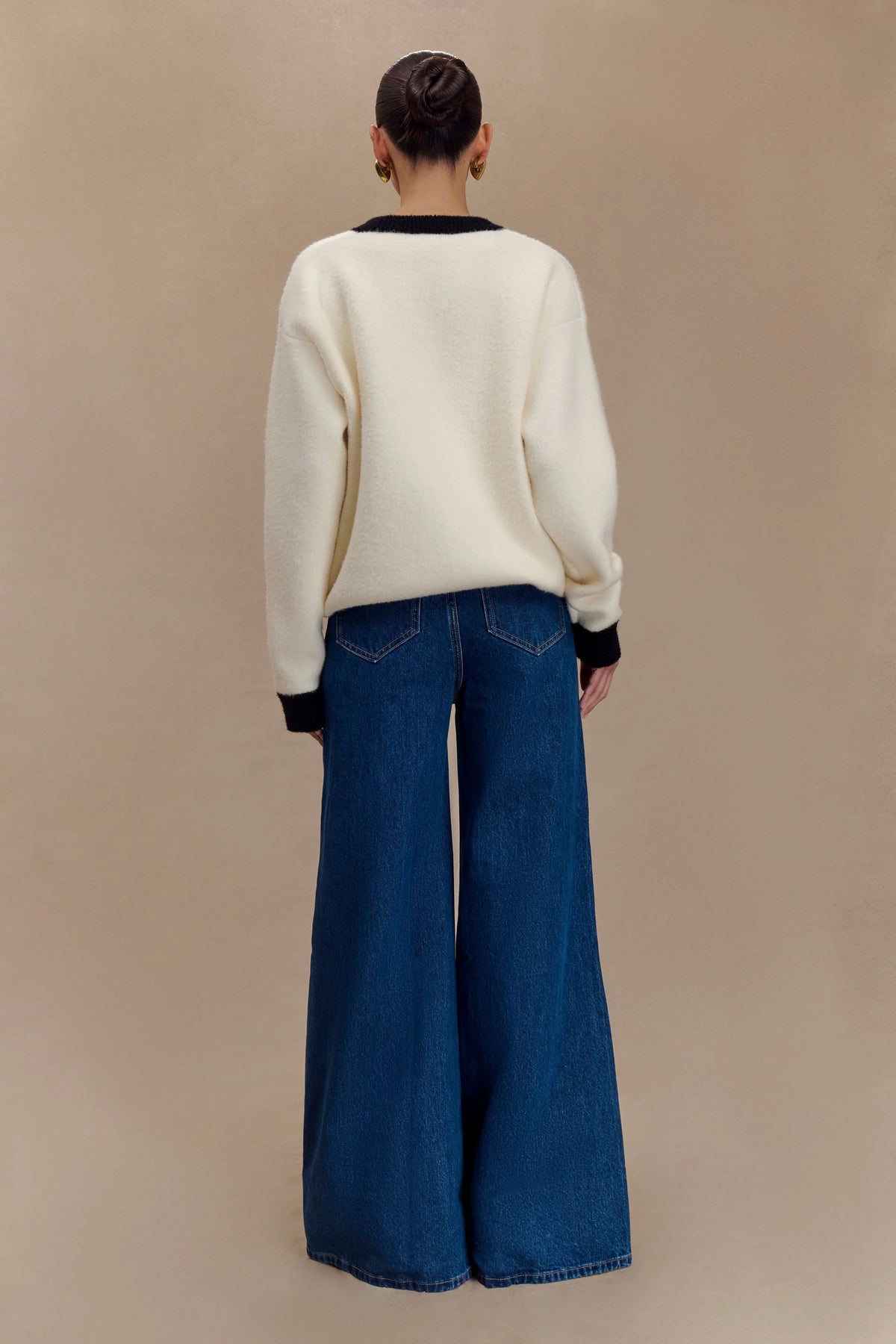 Jen Wide Leg Flare Denim Jeans - Dark Blue