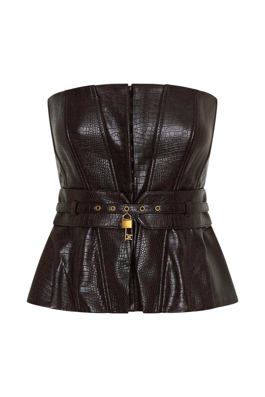 Thalia Faux Leather Boned Corset - Dark Chocolate