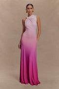 Marlee Asymmetrical Slinky Maxi Dress - Ombre Pink