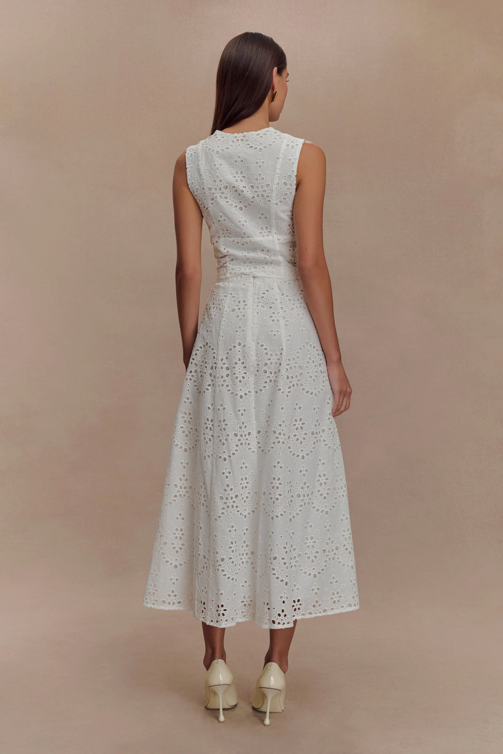Arla Sleeveless Broderie Top - White