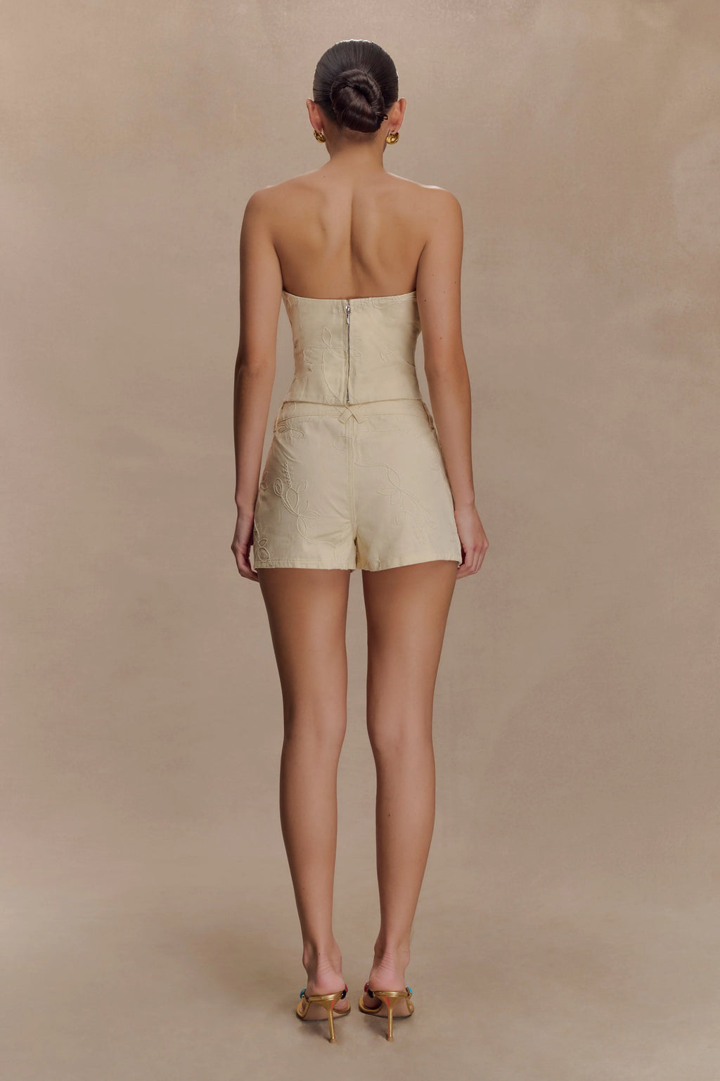 Ebony Embroidered Denim Micro Shorts - Cream