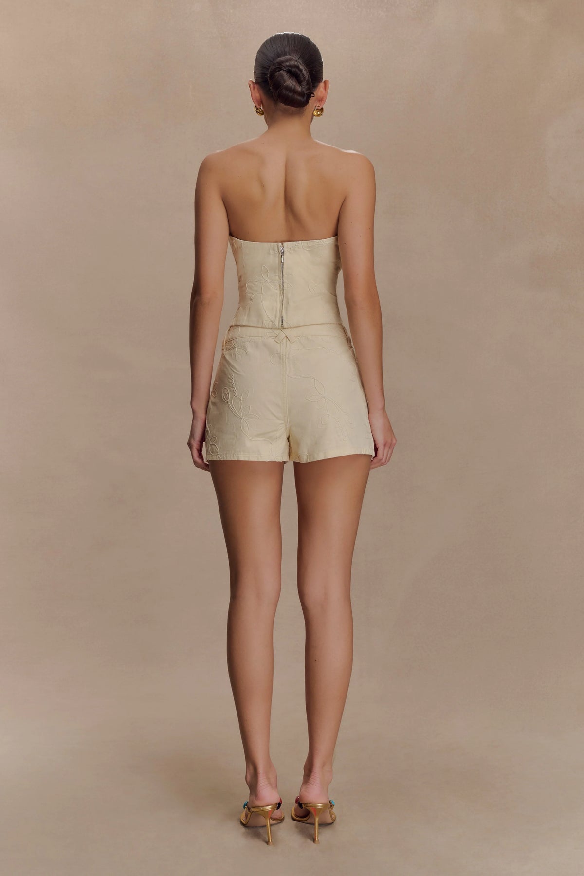 Ebony Embroidered Denim Micro Shorts - Cream