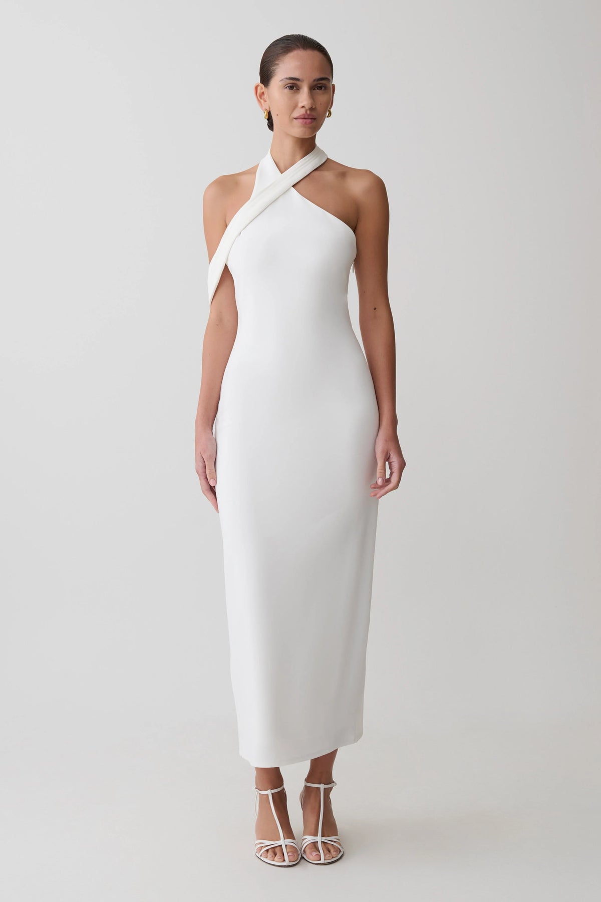 Sable Crossover Crepe Midi Dress - White