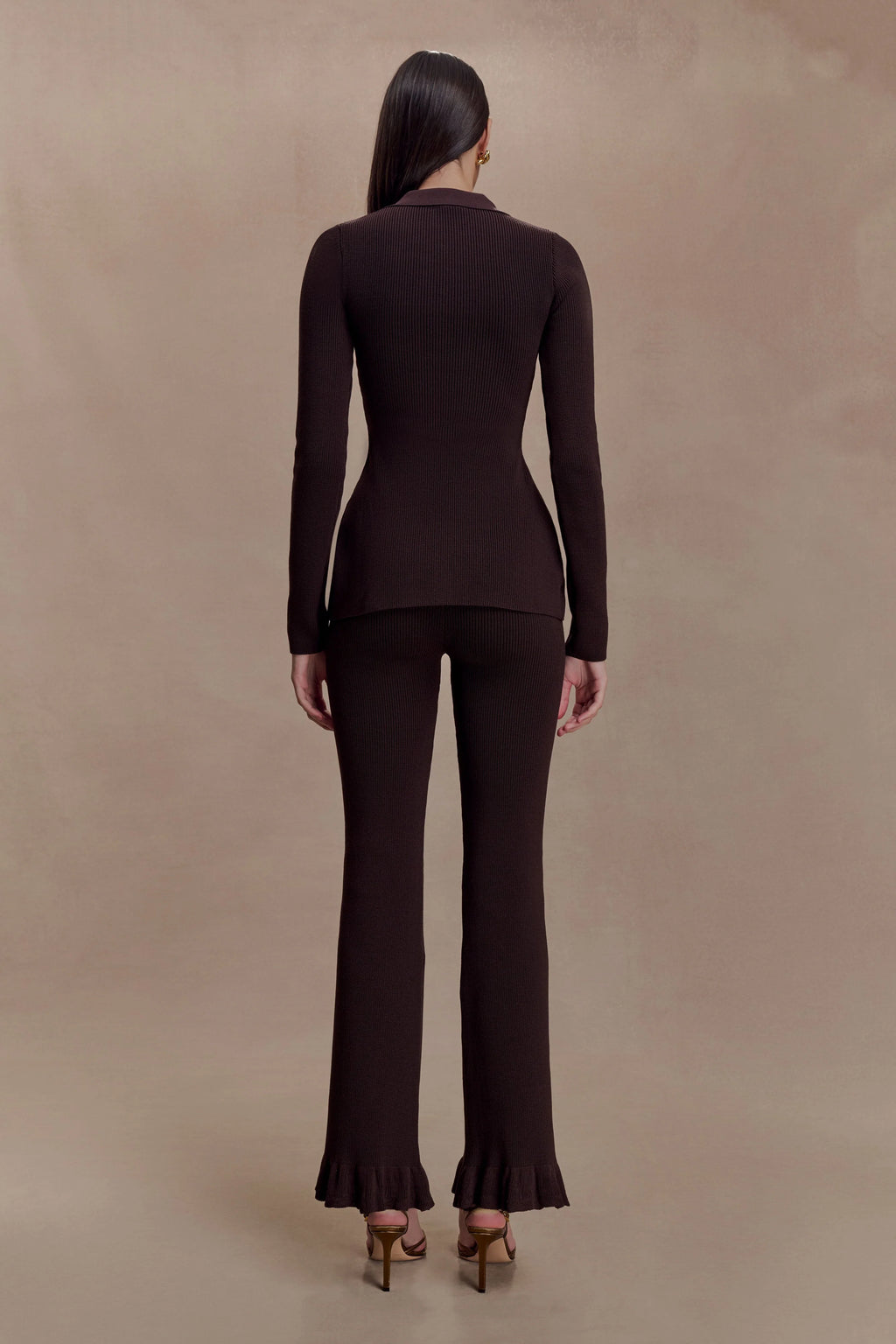 Suzie Ribbed Long Sleeve Longline Top - Chocolate