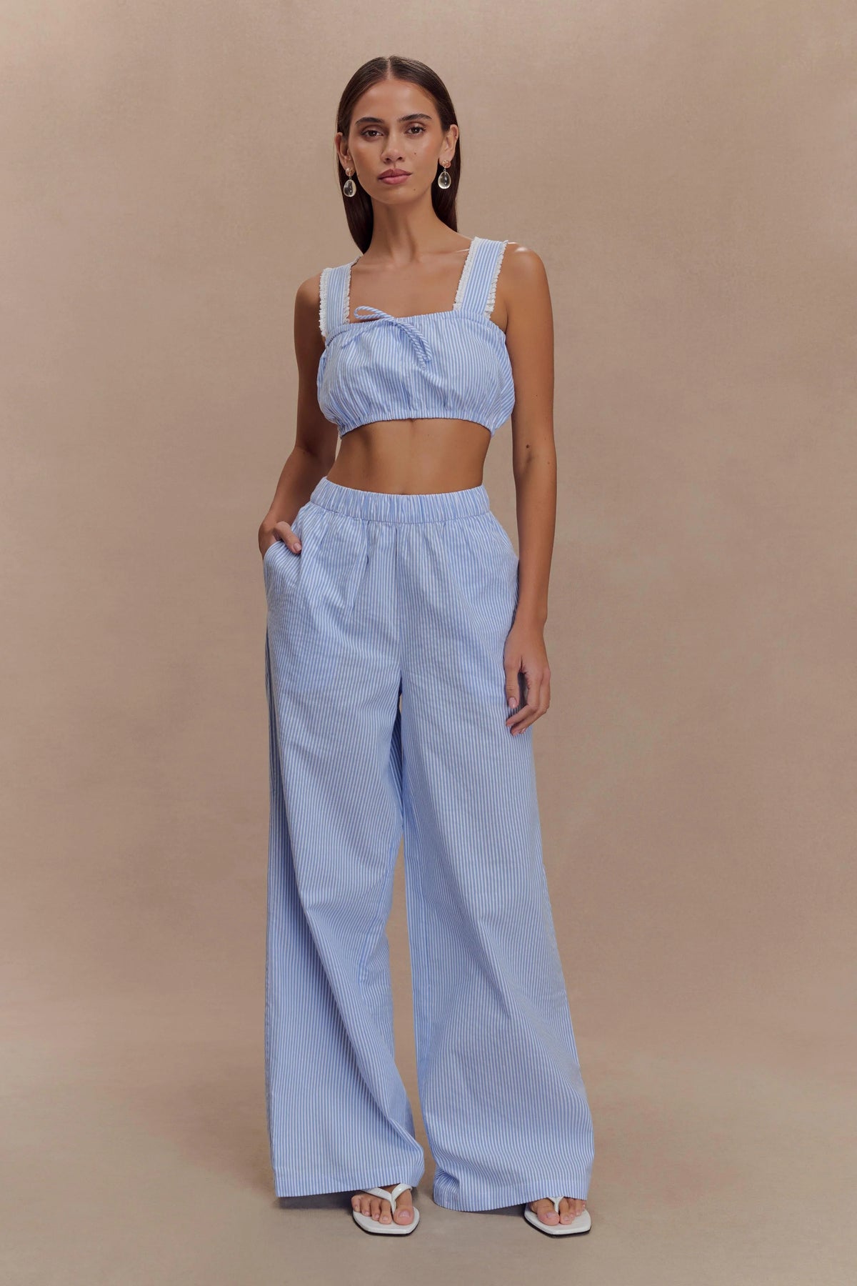 Gretel Sleeveless Crop Top - Blue Pinstripe
