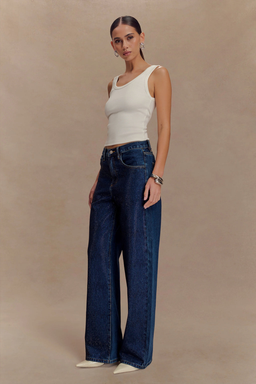 Laina Mid Rise Diamante Denim Jeans - Midnight Blue