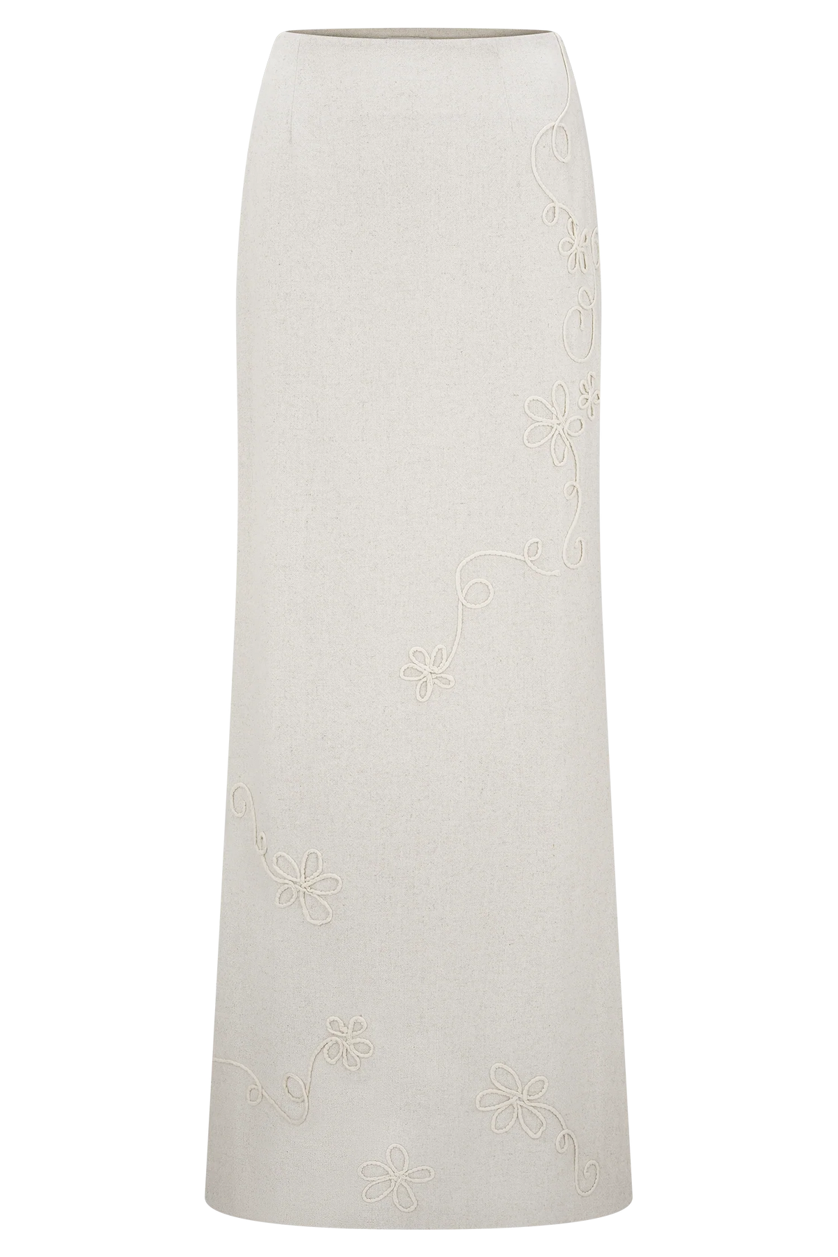 Casey Linen Embroidered Maxi Skirt - Natural