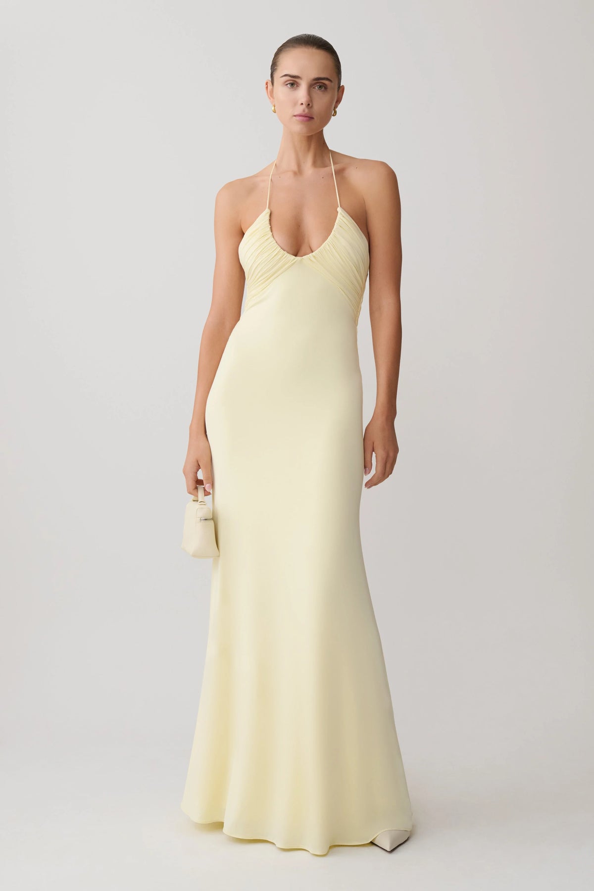 Maely Gathered Slinky Maxi Dress - Lemon