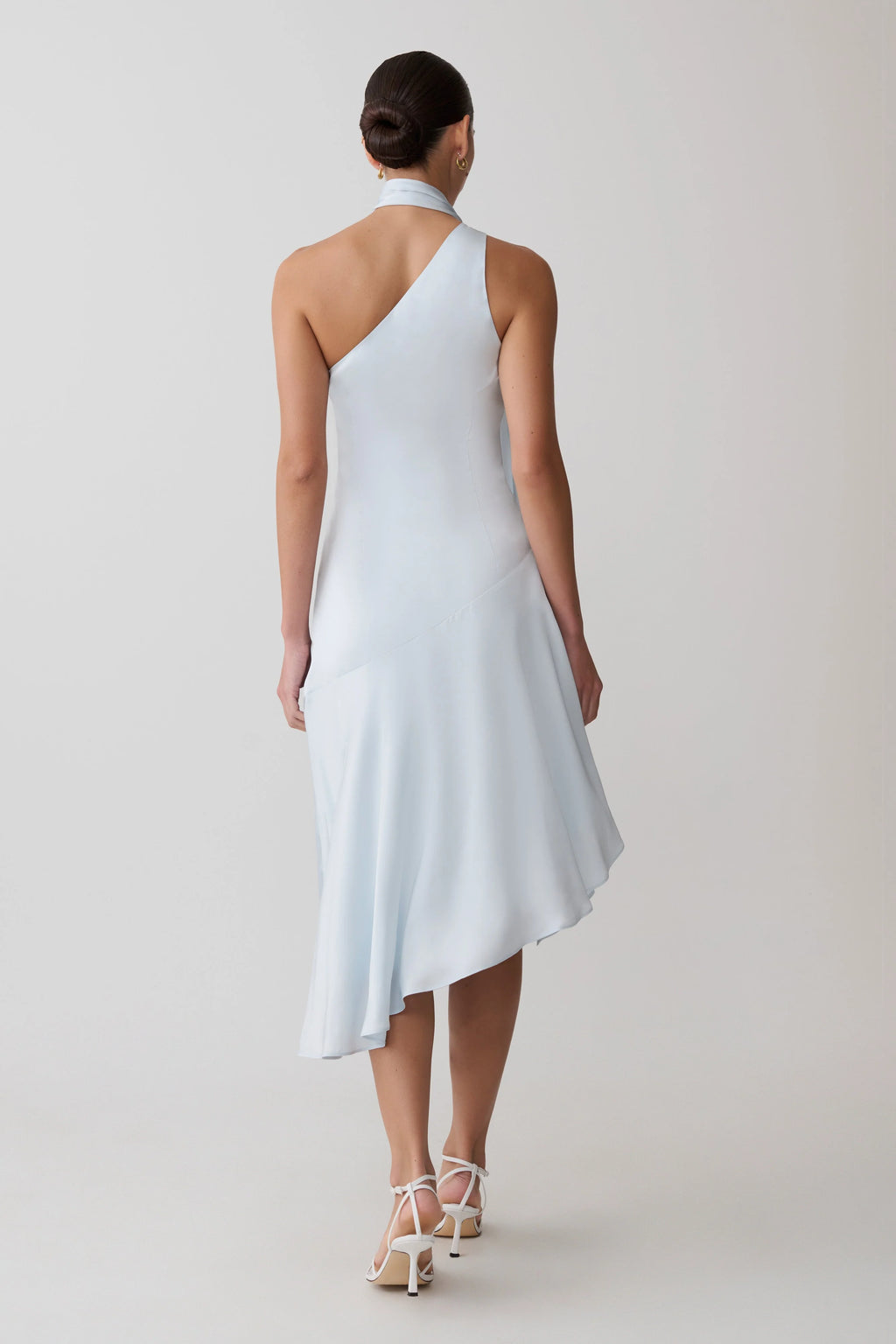 Evelina Halter Asymmetric Hem Midi Dress - Ice Blue