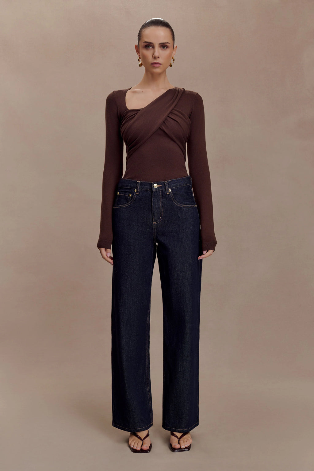 Kaylen Knit Long Sleeve Top - Dark Chocolate