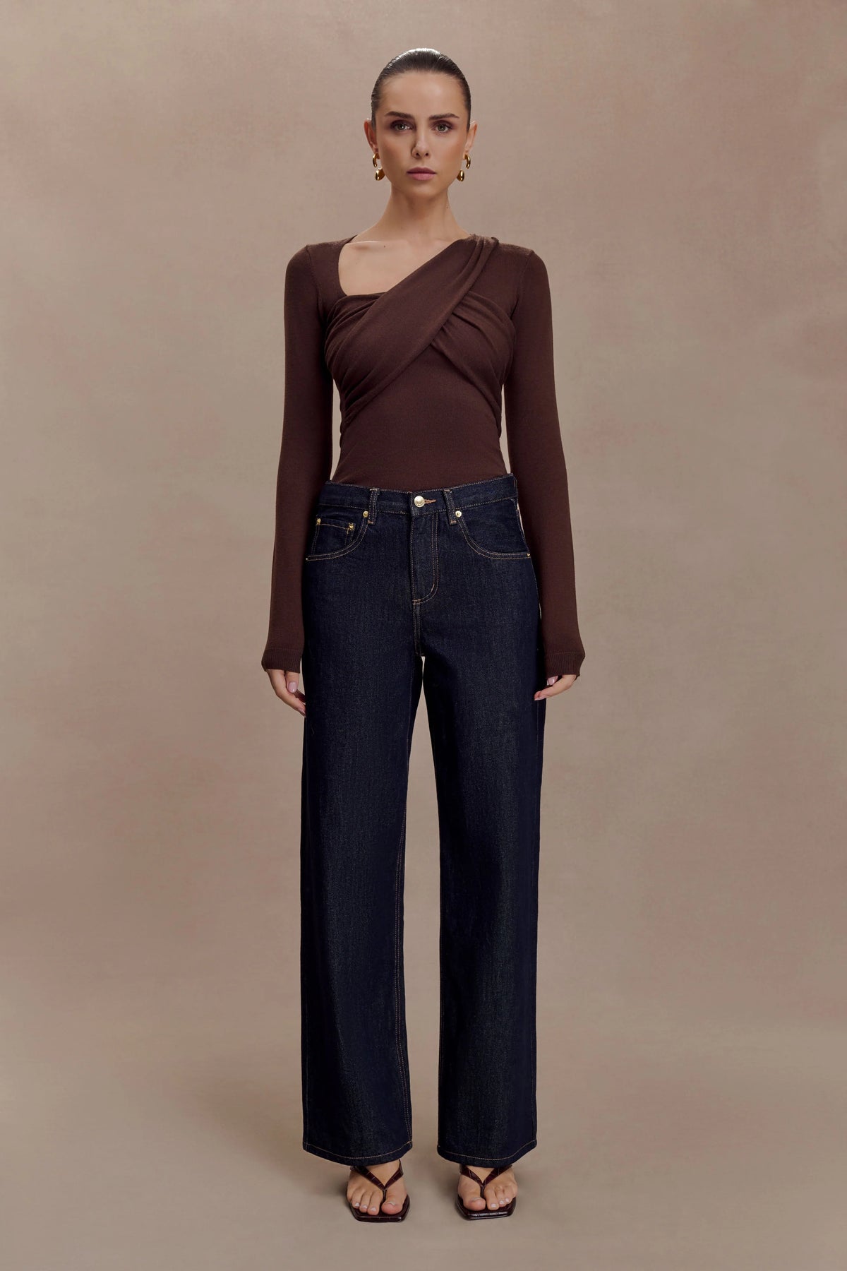 Kaylen Knit Long Sleeve Top - Dark Chocolate