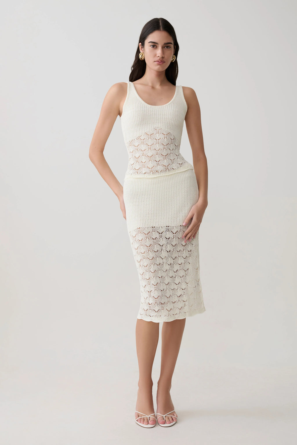 Atlantis Crochet Knit Midi Skirt - White