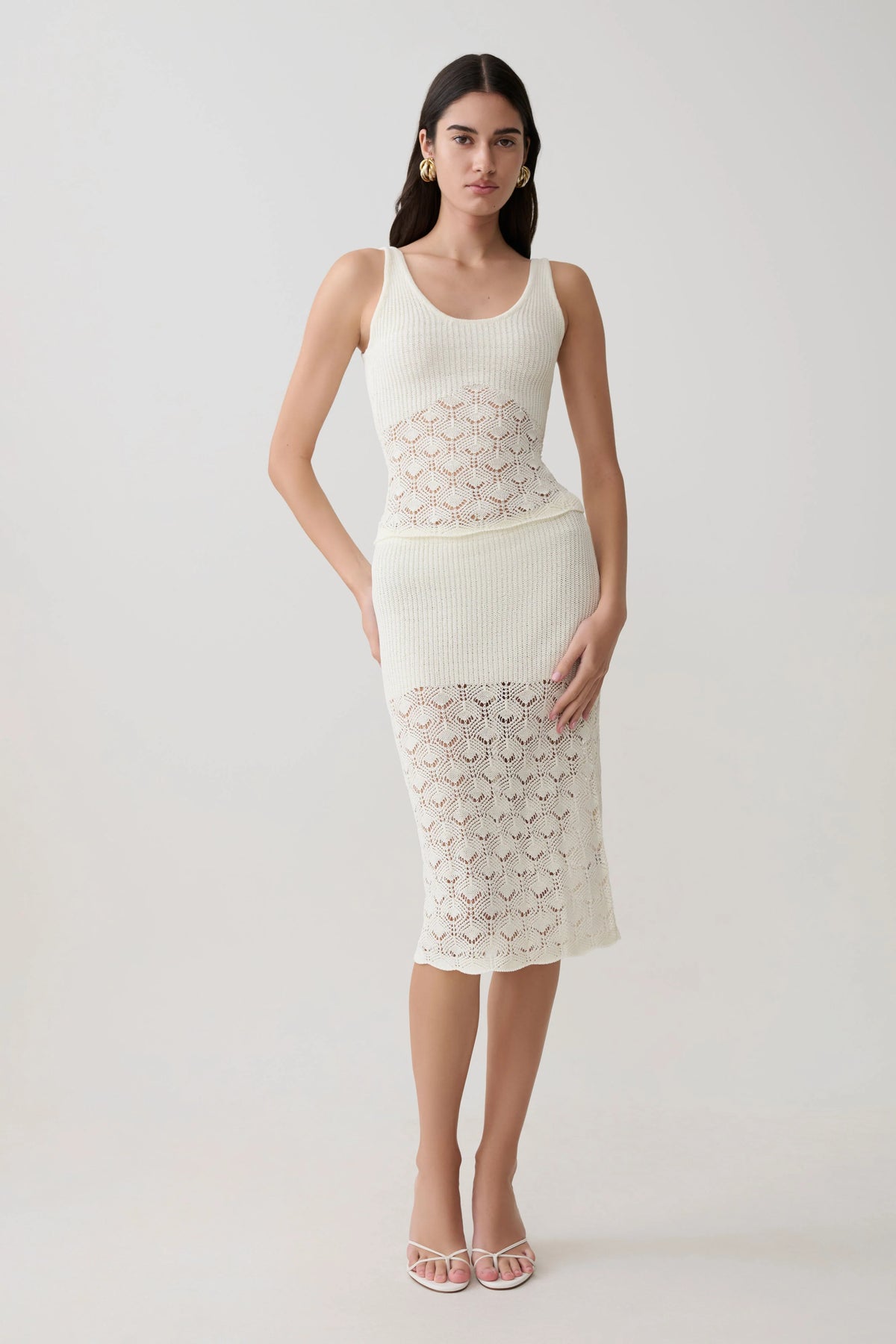 Atlantis Crochet Knit Midi Skirt - White