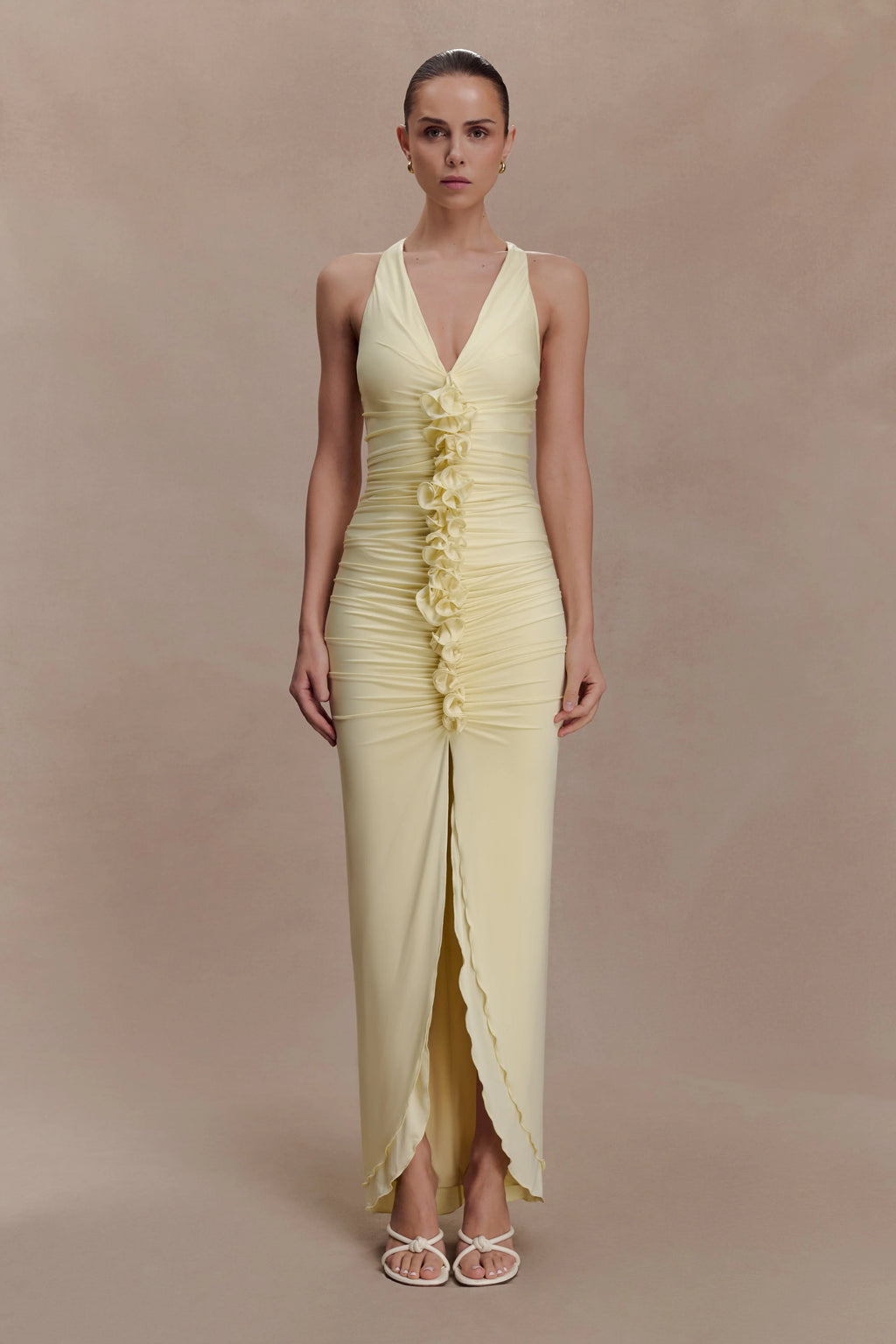 Alessandra Slinky Ruffle Maxi Dress - Lemon