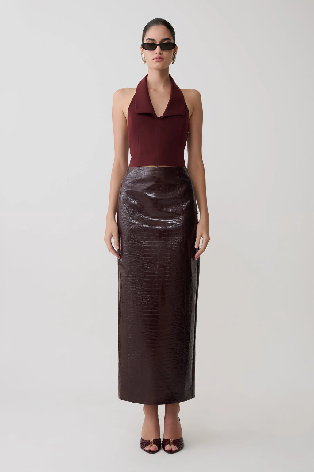 Calla Collared Sleeveless Halter Top - Merlot