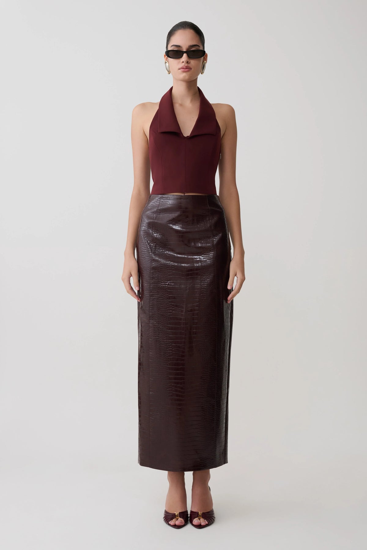 Calla Collared Sleeveless Halter Top - Merlot