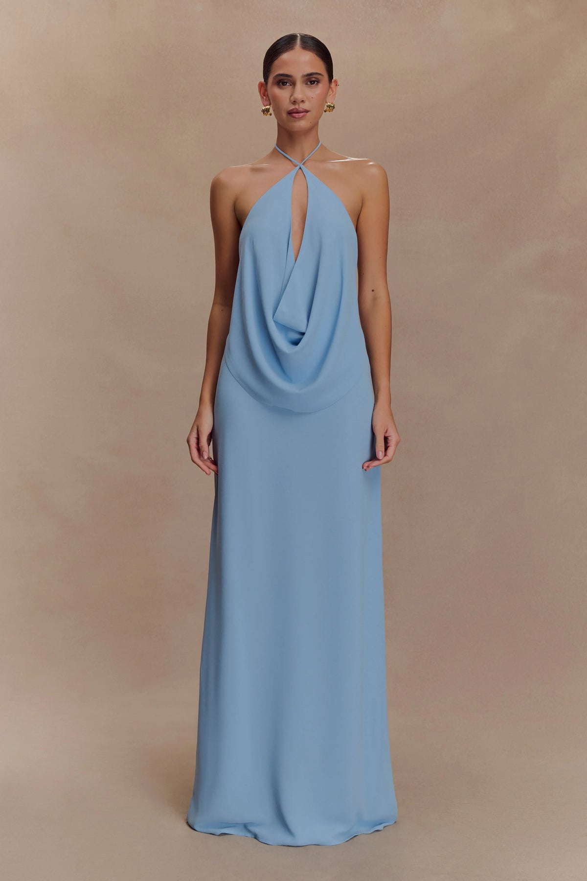 Katalina Chiffon Cowl Halter Top - Sky Blue