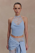 Lucy Lace And Knit Halter Top - Cornflower Blue