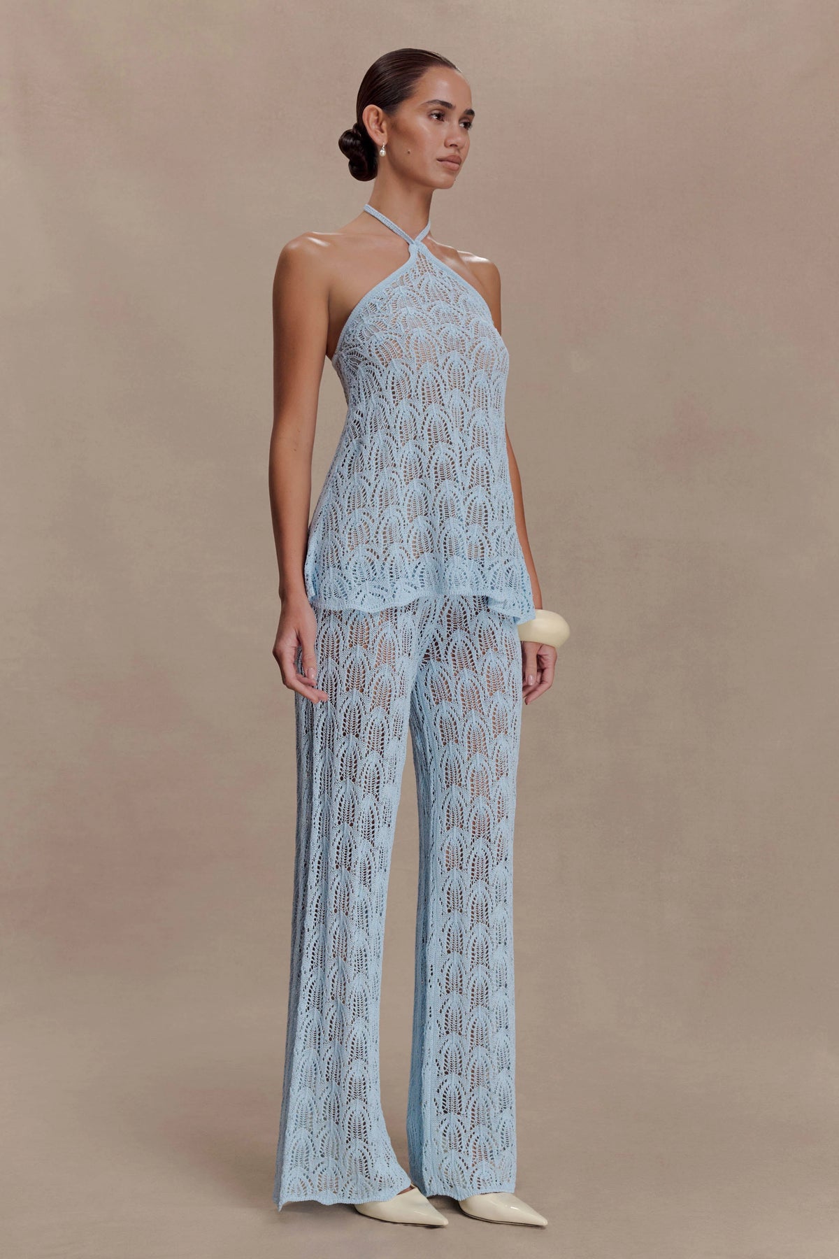 Corey Crochet Halter Neck Top - Light Blue