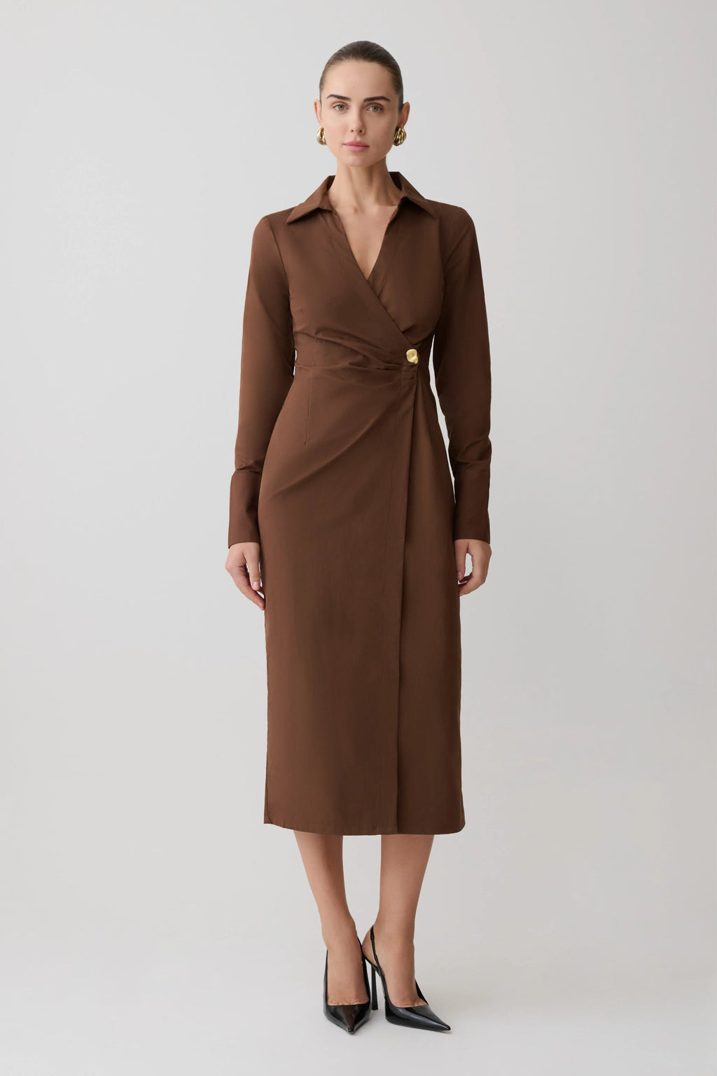 Mikaila Asymmetric Shirt Dress - Dark Chocolate