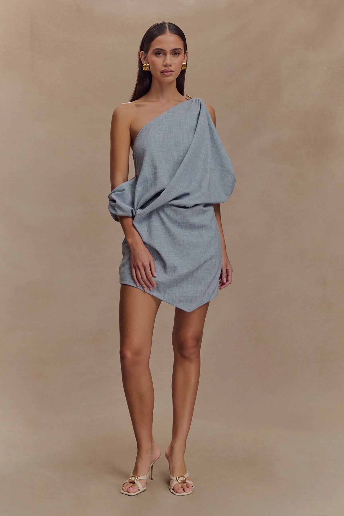 Gabriella Draped Mini Dress - Charcoal Blue Marle