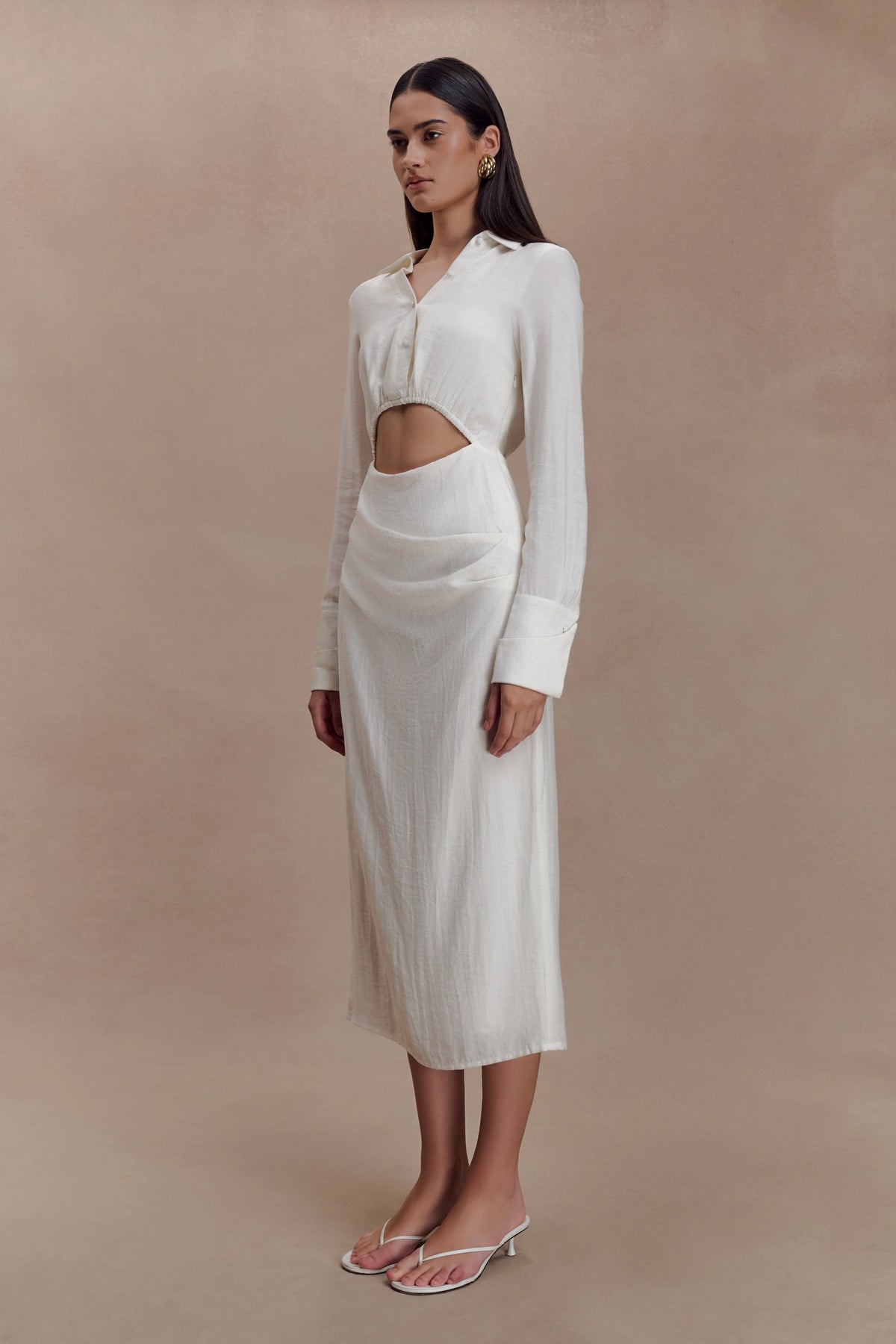 Cecilie Cut Out Shirt Midi Dress - White