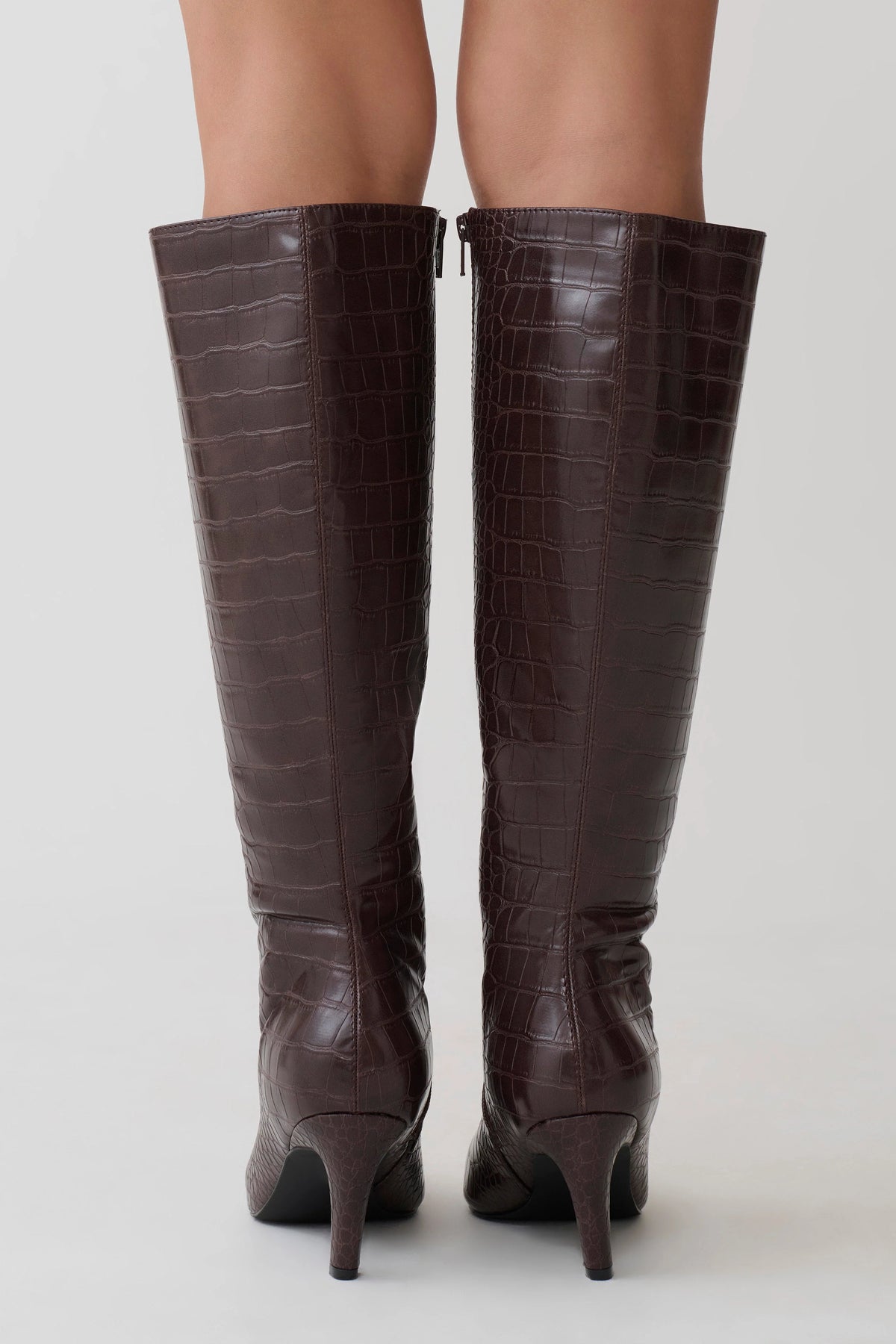 Sarah Faux Leather Crocodile Boot - Chocolate