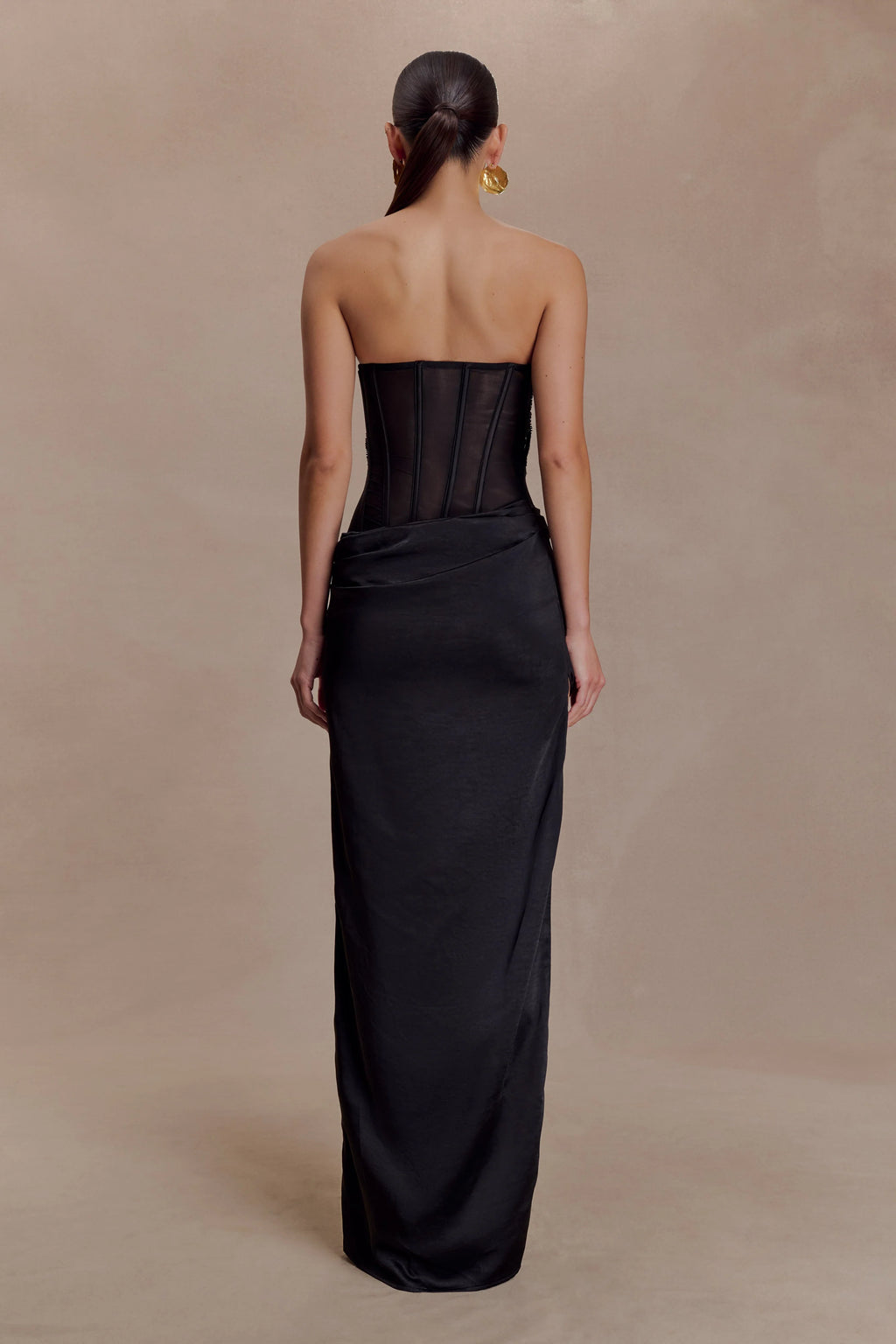 Asha Floral Mesh And Satin Maxi Dress - Black