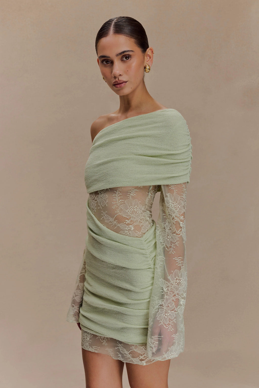 Luxie Lace Knit Mini Dress - Pastel Green