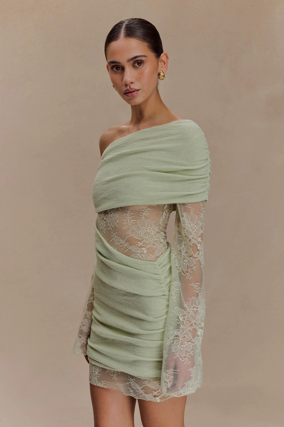 Luxie Lace Knit Mini Dress - Pastel Green