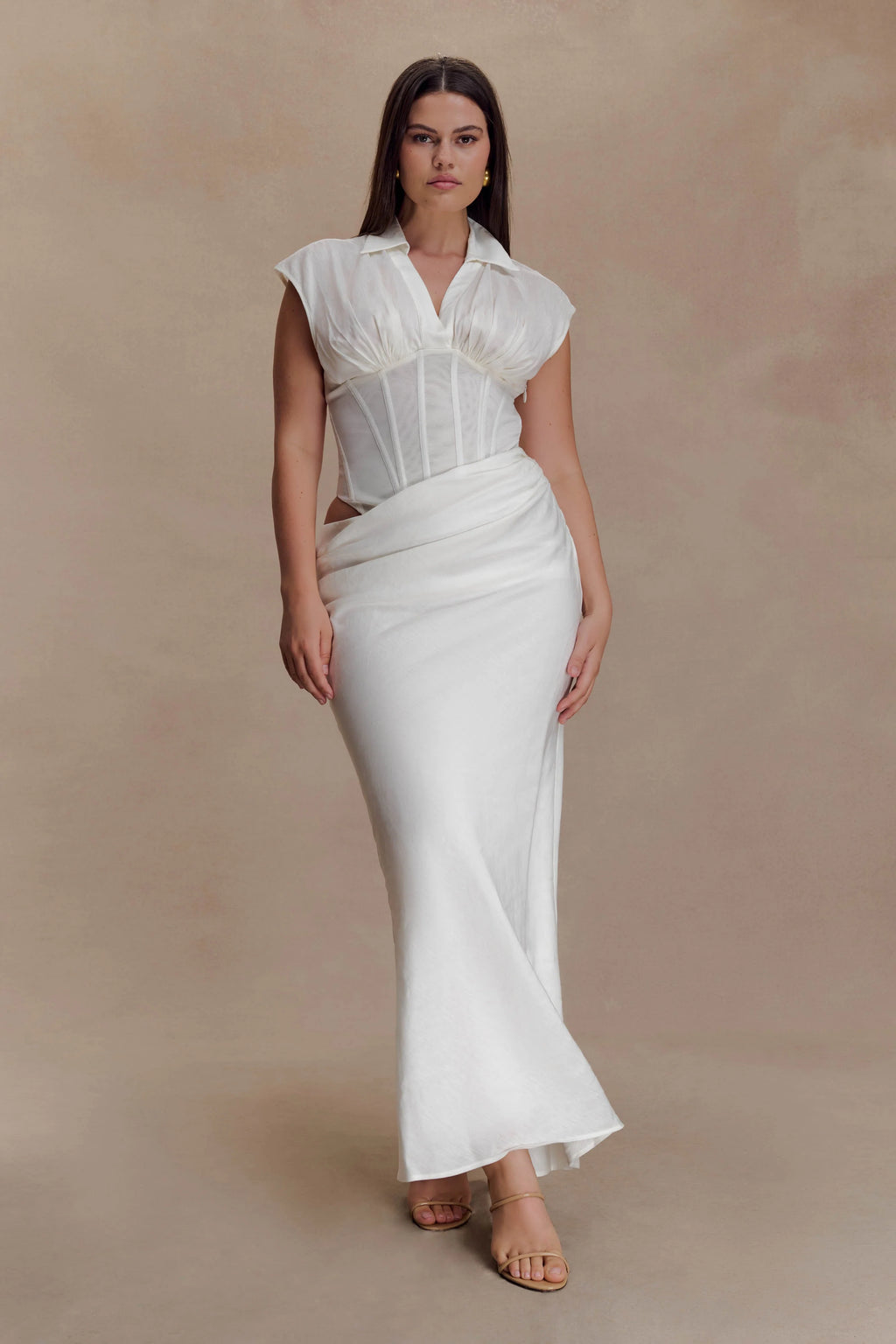 Saphira Shirt Corset Maxi Dress - White