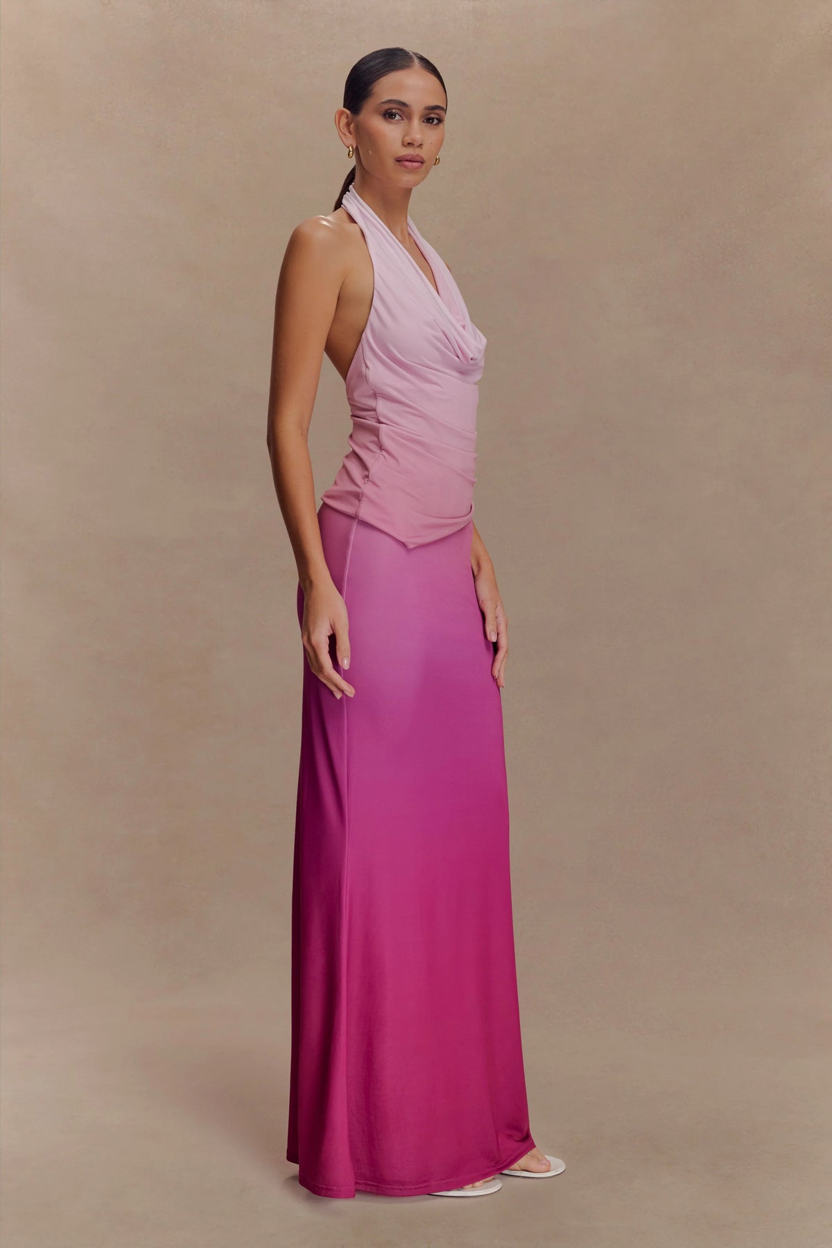 Bruna Slinky Fishtail Maxi Skirt - Ombre Pink