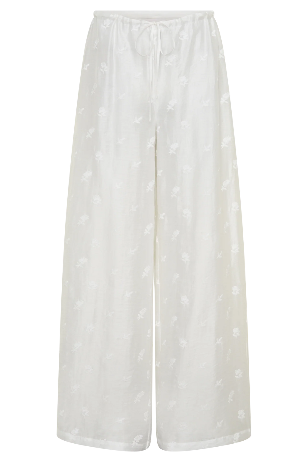 Vivian Tie Waist Embroidered Pant - White