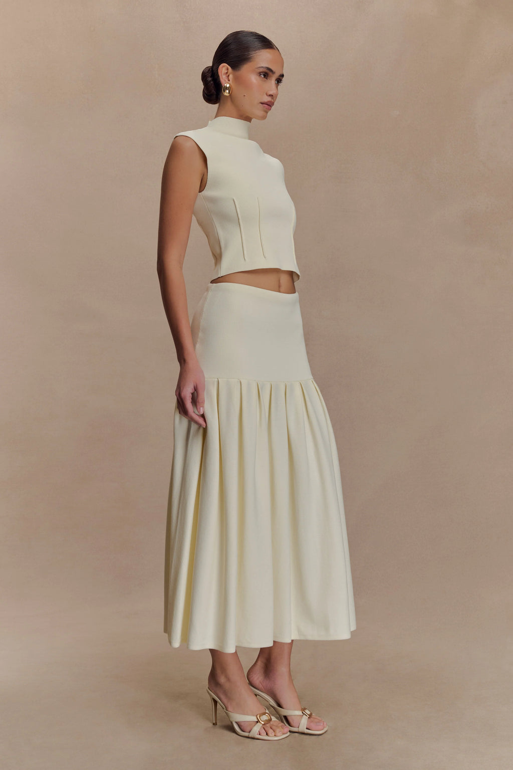 Romaine High Neck Bandage Knit Top - Ivory