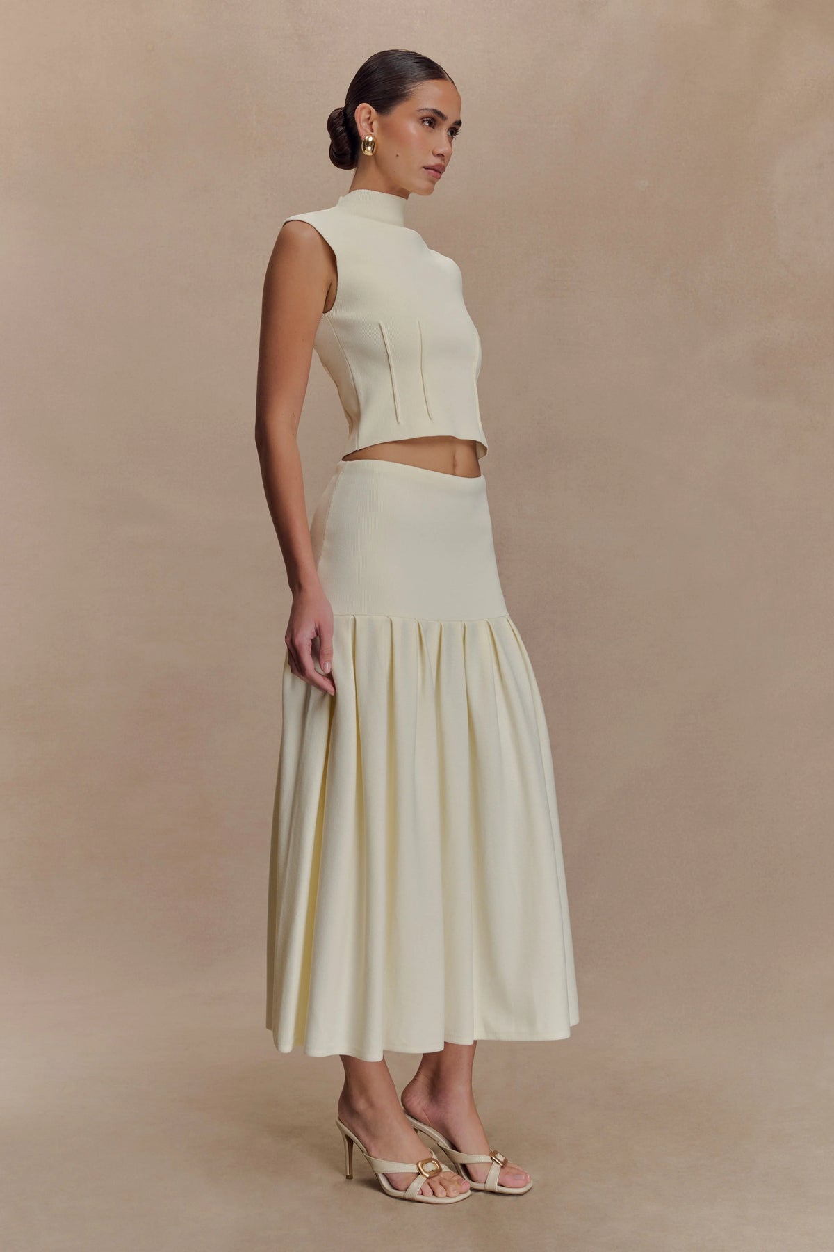 Romaine High Neck Bandage Knit Top - Ivory