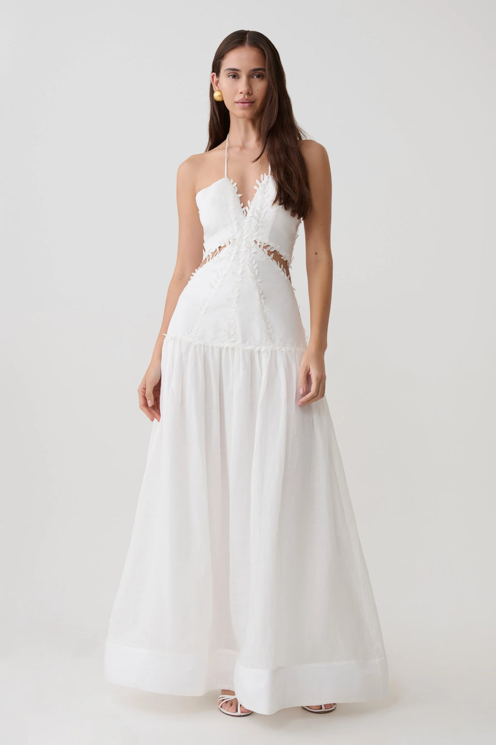 Fiona Linen Halter Maxi Dress - White